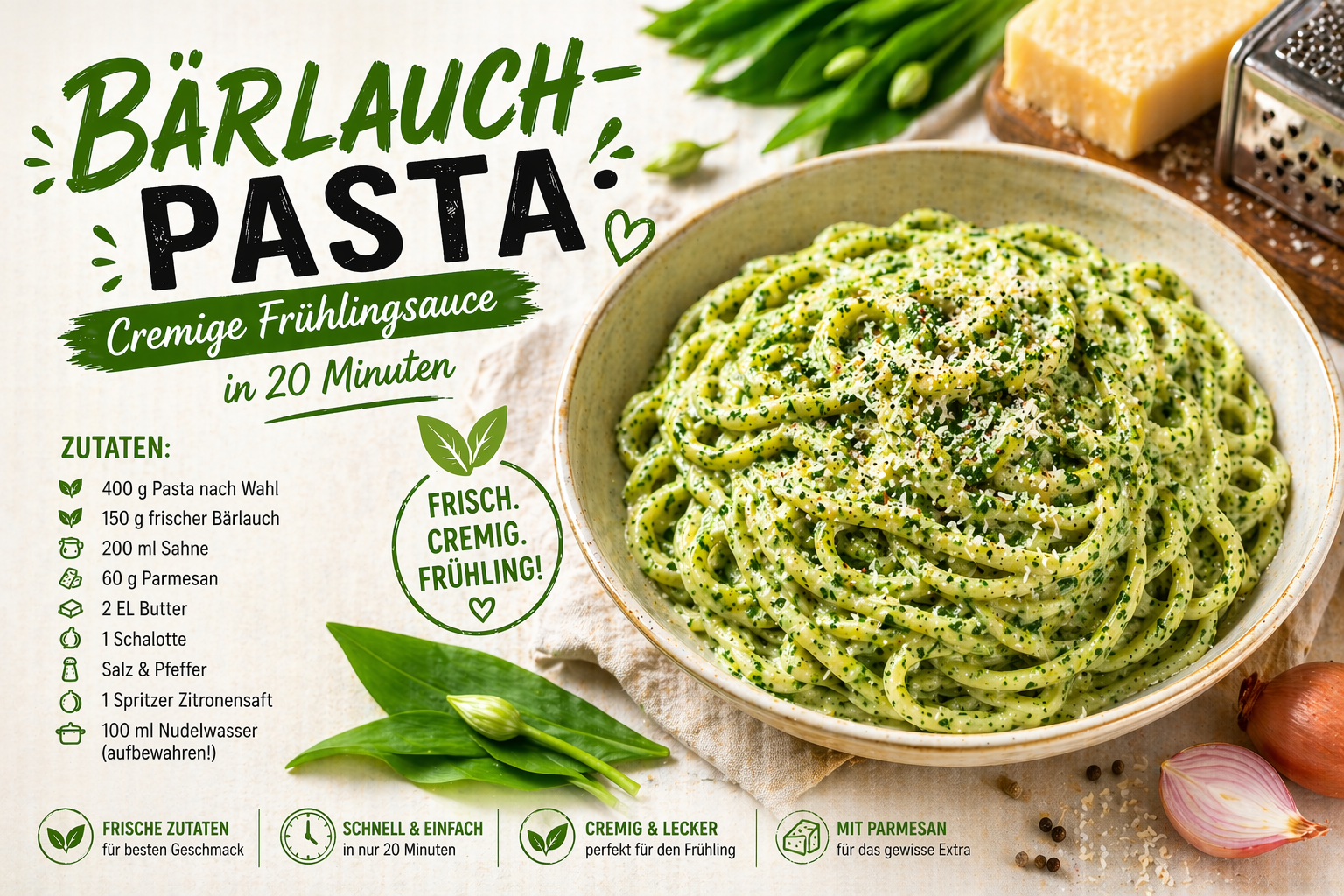 Bärlauch-Pasta: Cremige Frühlingssauce in 20 Minuten