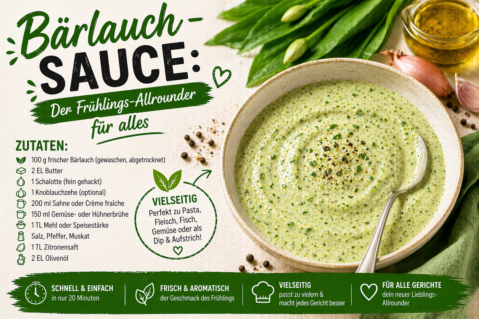 Bärlauch-Sauce: Der Frühlings-Allrounder für alles