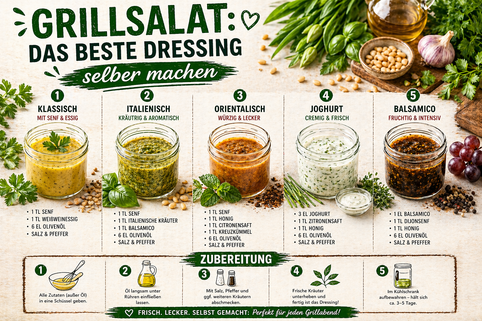 Grillsalat: Das beste Dressing selber machen – 5 Rezepte