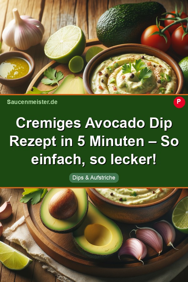 Pinterest Pin: Cremiges Avocado Dip Rezept in 5 Minuten – So einfach, so lecker!