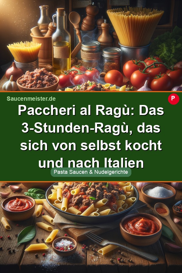 Pinterest Pin: Paccheri al Ragù: Das 3-Stunden-Ragù, das sich von selbst kocht und nach Italien schmeckt