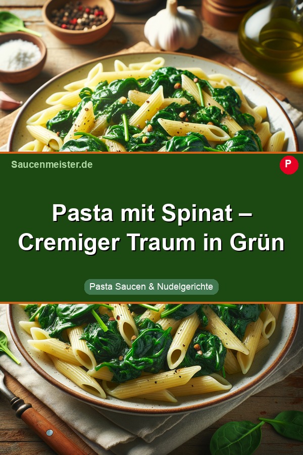 Pinterest Pin: Pasta mit Spinat – Cremiger Traum in Grün