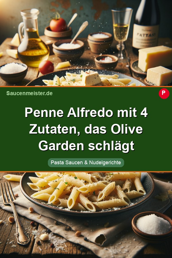 Pinterest Pin: Penne Alfredo mit 4 Zutaten, das Olive Garden schlägt