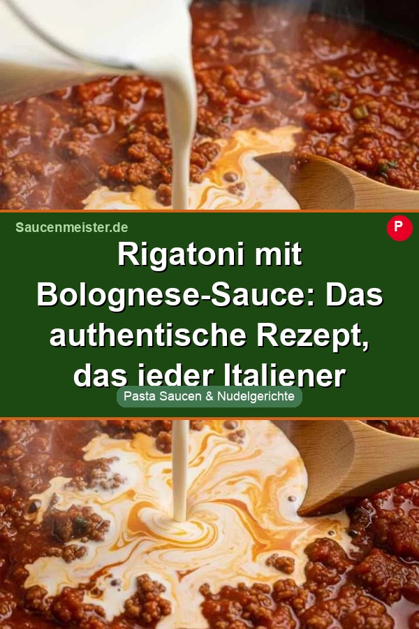 Pinterest Pin: Rigatoni mit Bolognese-Sauce: Das authentische Rezept, das jeder Italiener gutheißen würde