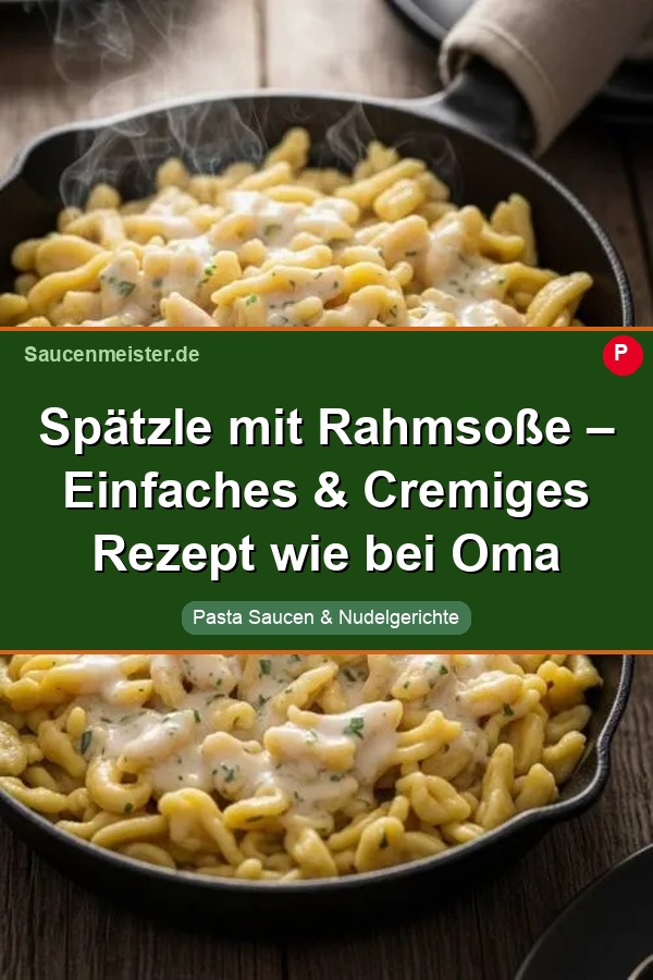 Pinterest Pin: Spätzle mit Rahmsoße – Einfaches & Cremiges Rezept wie bei Oma